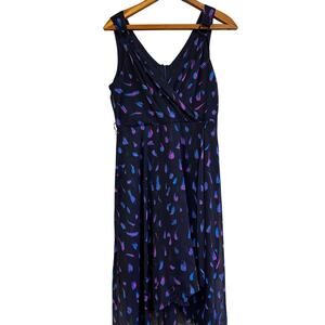 DKNY Chiffon Tank Dress 14 NWOT Navy Blue Purple Cocktail Wedding Resort Cruise
